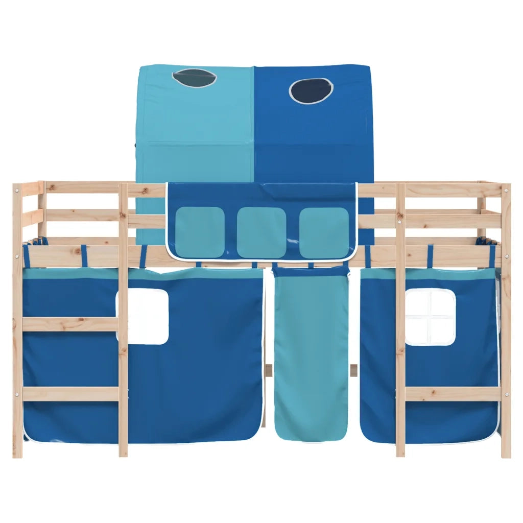 Letto a Soppalco con Tunnel Bambini | Letto Infantile | Lettino Blu 90x190cm Massello Pino