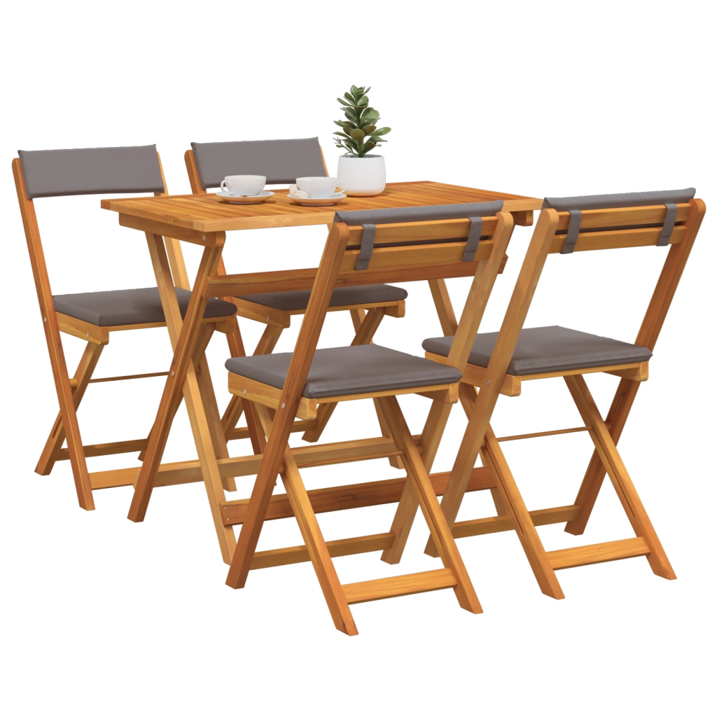 Set Bistro Pieghevole da 5 Pezzi con Cuscini in Legno Massello di Acacia