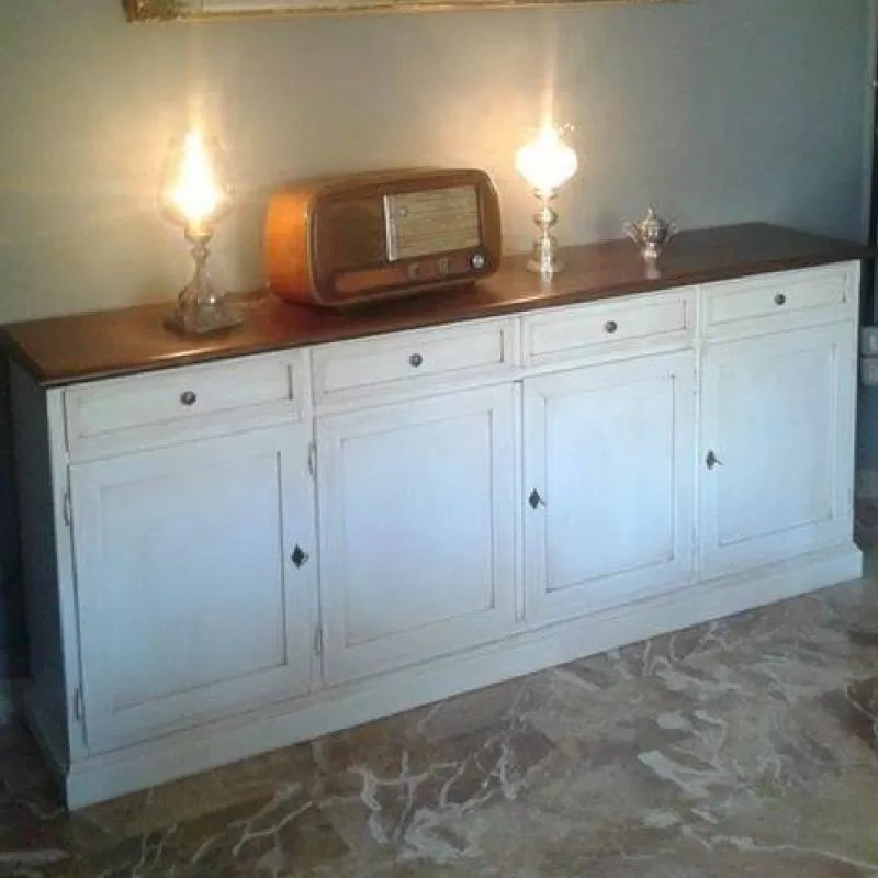 Madia credenza shabby chic in legno 4 porte bicolore l.205 p.42 h.85 - Mobili 2G
