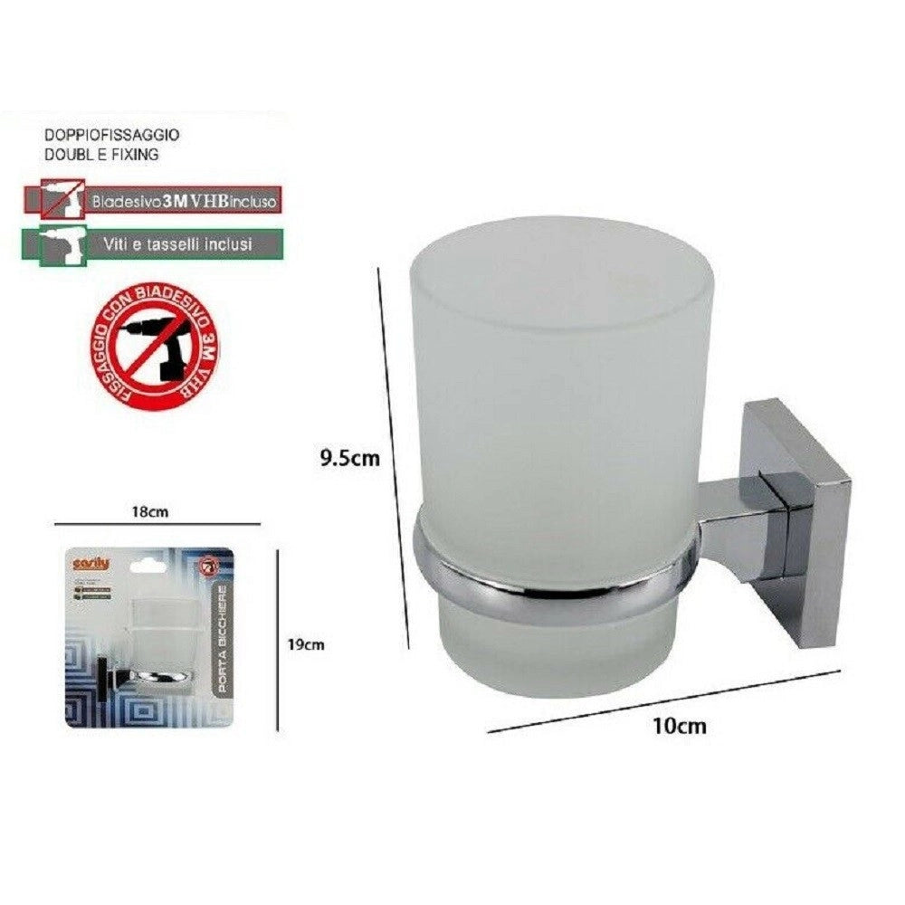 Trade Shop - Porta Spazzolini Dentifricio Bicchiere Vetro Satinato Parete Bagno Square 59186 -