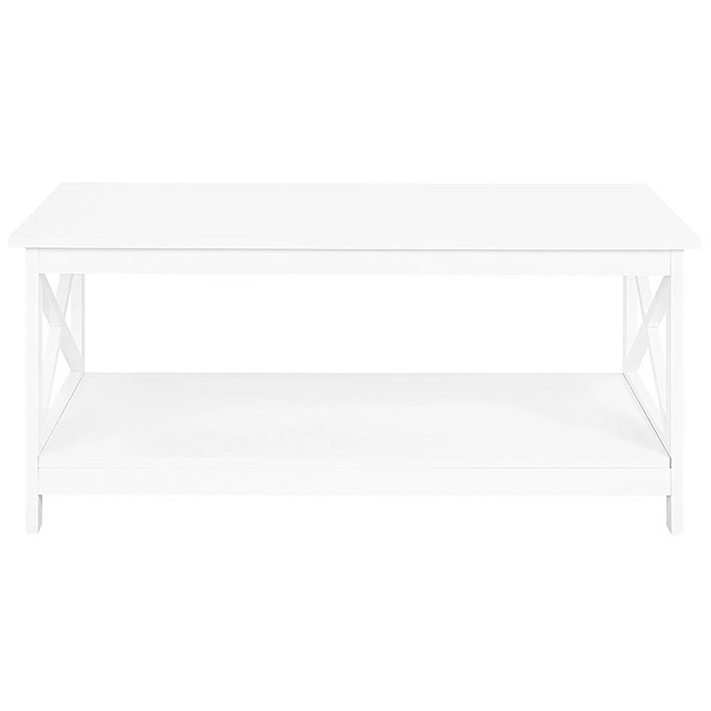 Tavolino da caffè bianco 100 x 55 cm 2 ripiani rettangolare da tavolo in stile moderno