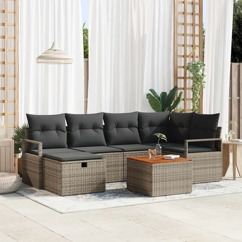 Set Divano da Giardino con cuscino 7 pcs Grigio Poly Rattan