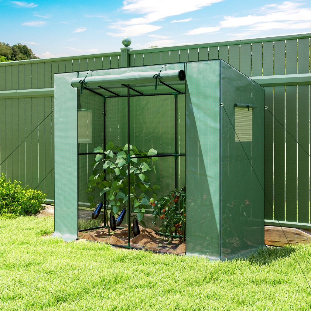 Serra da giardino annessa con porta a rulli e finestre a rete ¨C zephmum ¨C verde