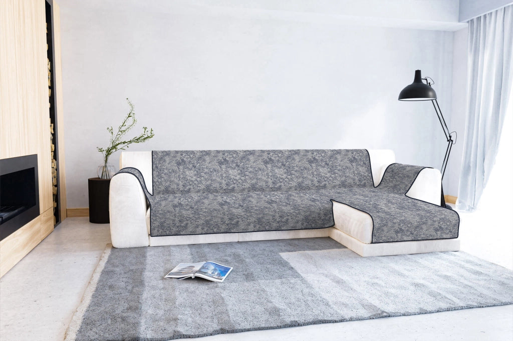 Copridivano con Penisola Destra Seduta 290 cm in Poliestere e Cotone Blu Scuro