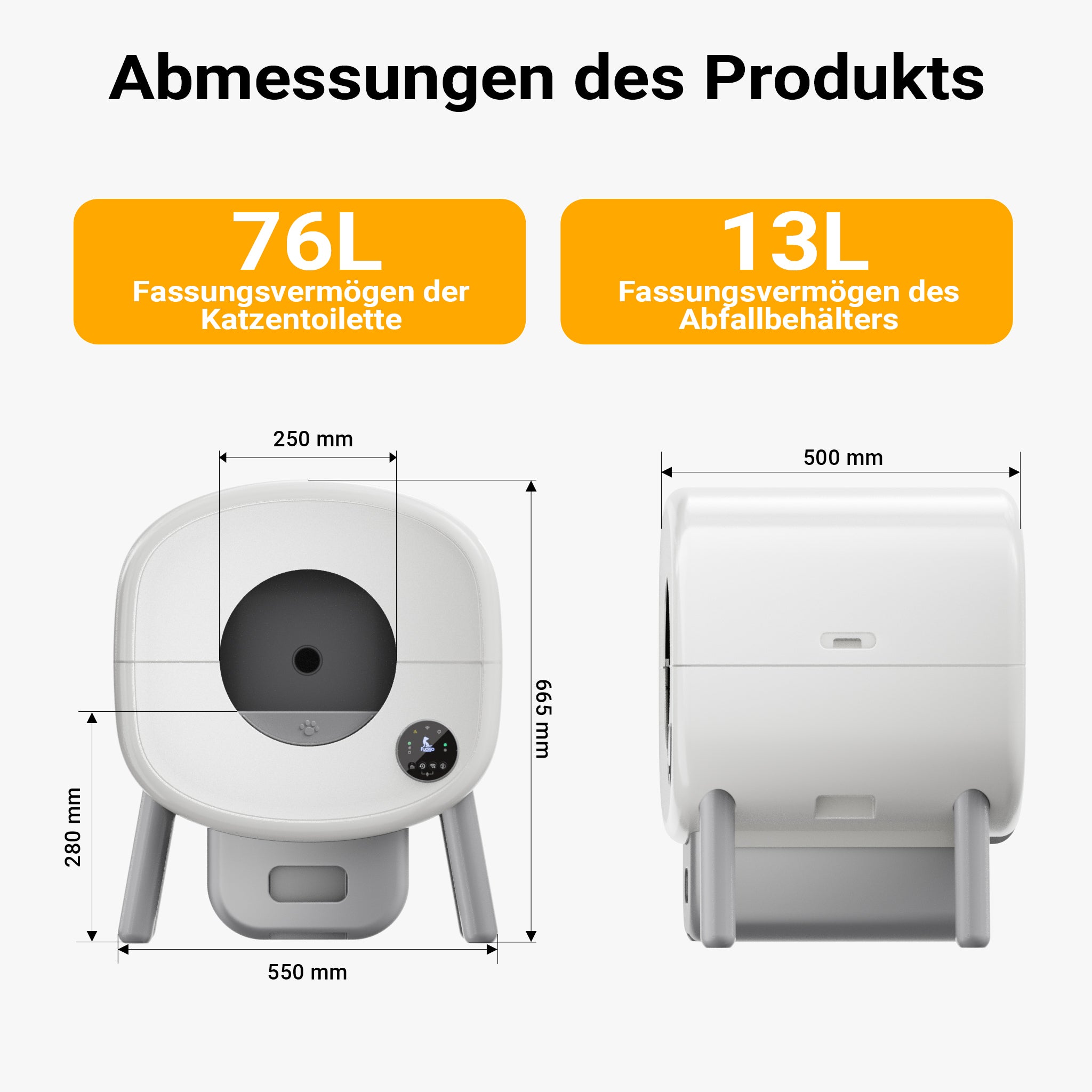 Fudajo Lettiera autopulente per gatti 76 L, lettiera automatica controllo con app e connessione USB, funzionamento manuale o automatico