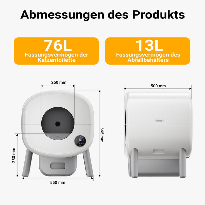 Fudajo Lettiera autopulente per gatti 76 L, lettiera automatica controllo con app e connessione USB, funzionamento manuale o automatico