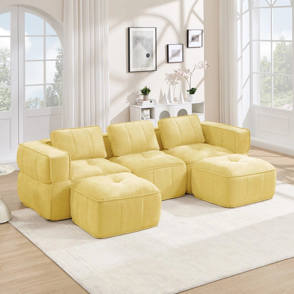 Divano 3 posti con poggiapiedi ¨C Minimal ¨C giallo tessuto morbido