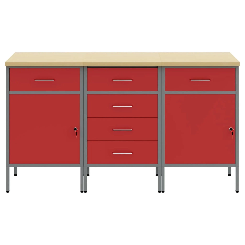 Mobile da lavoro 3 pcs Rosso e Grigio 150 x 55 x 85 cm 3321371