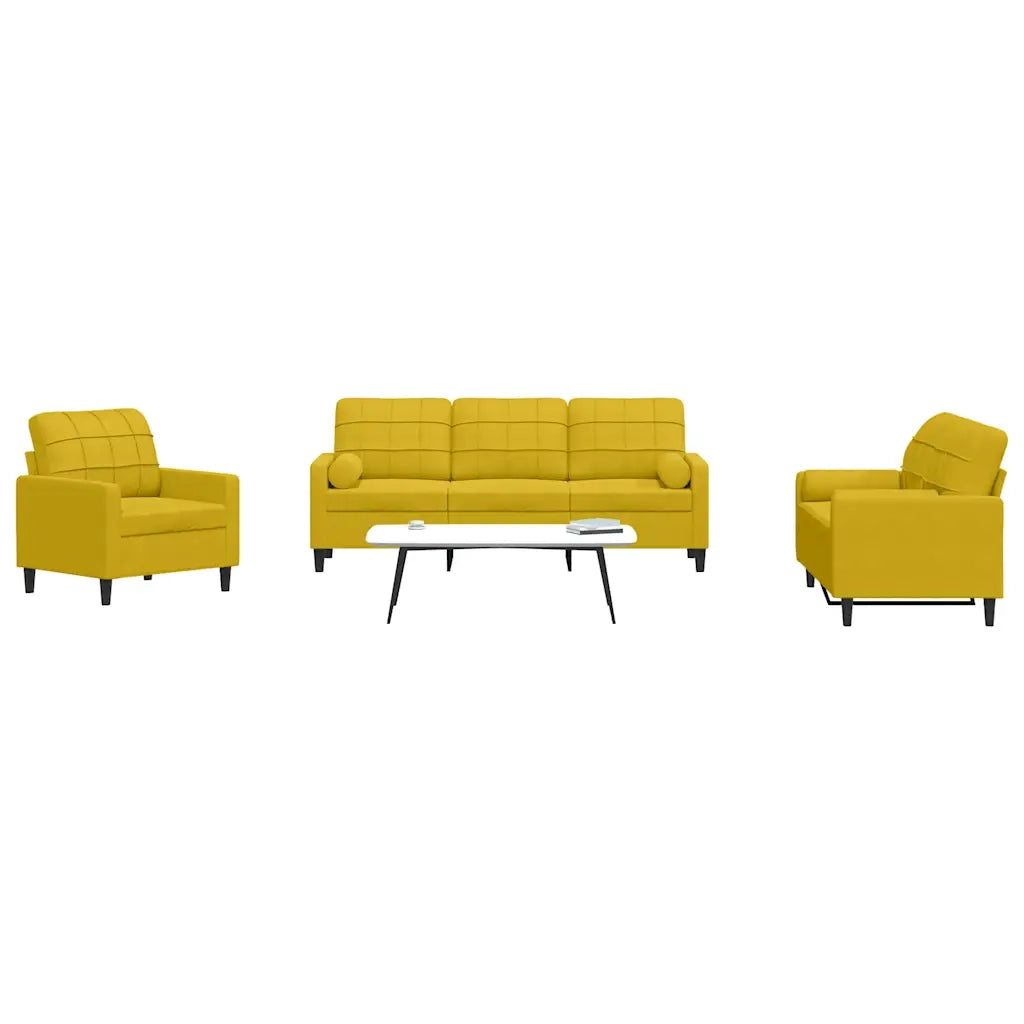 vidaXL Set di Divani 3 pz con Cuscini e Rinforzi Giallo in Velluto