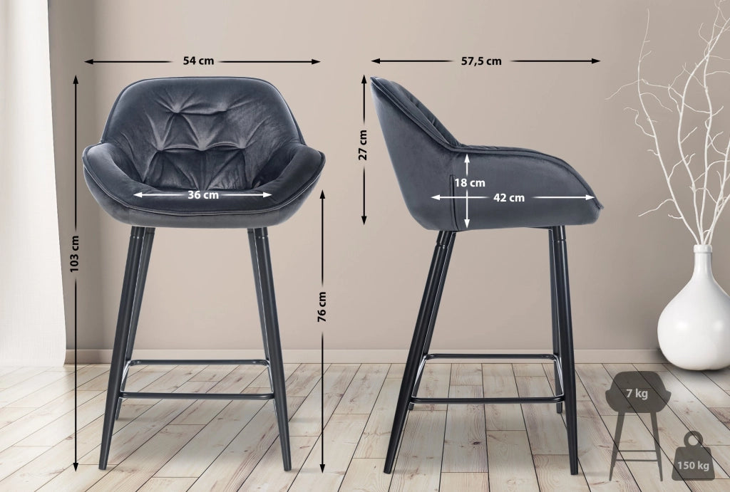 Set di 2 sgabelli da bar Gibson in velluto con altezza seduta 76 cm grigio scuro
