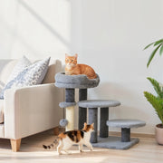 Scala per gatti 2 in 1 con tiragraffi in sisal, tessuto peluche, struttura in legno, grigio