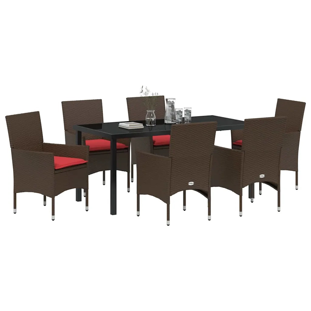 Set di tavolo e sedie con cuscino 7 pcs Marrone Rattan in PE 3379825