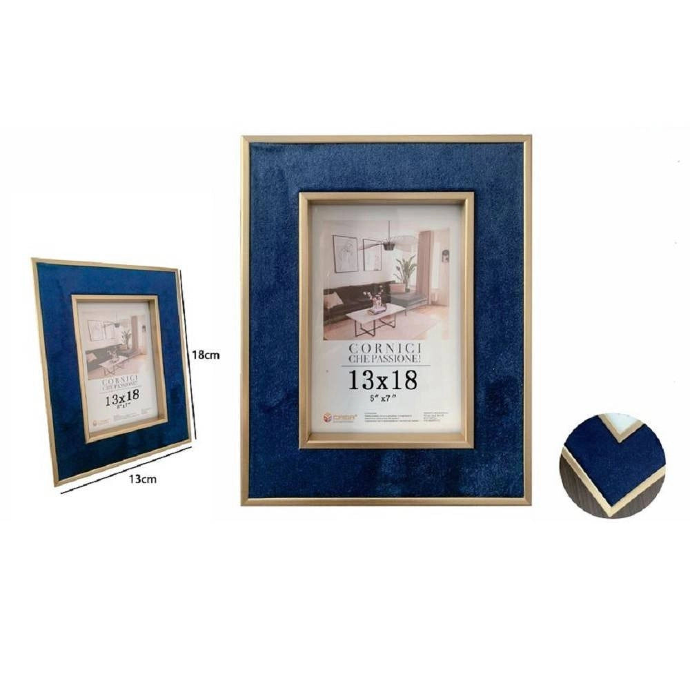 Trade Shop - Cornice Per Foto Poster Quadri Tele Portafoto 13 X 18 Cm Blu Con Bordi Oro 70311 -
