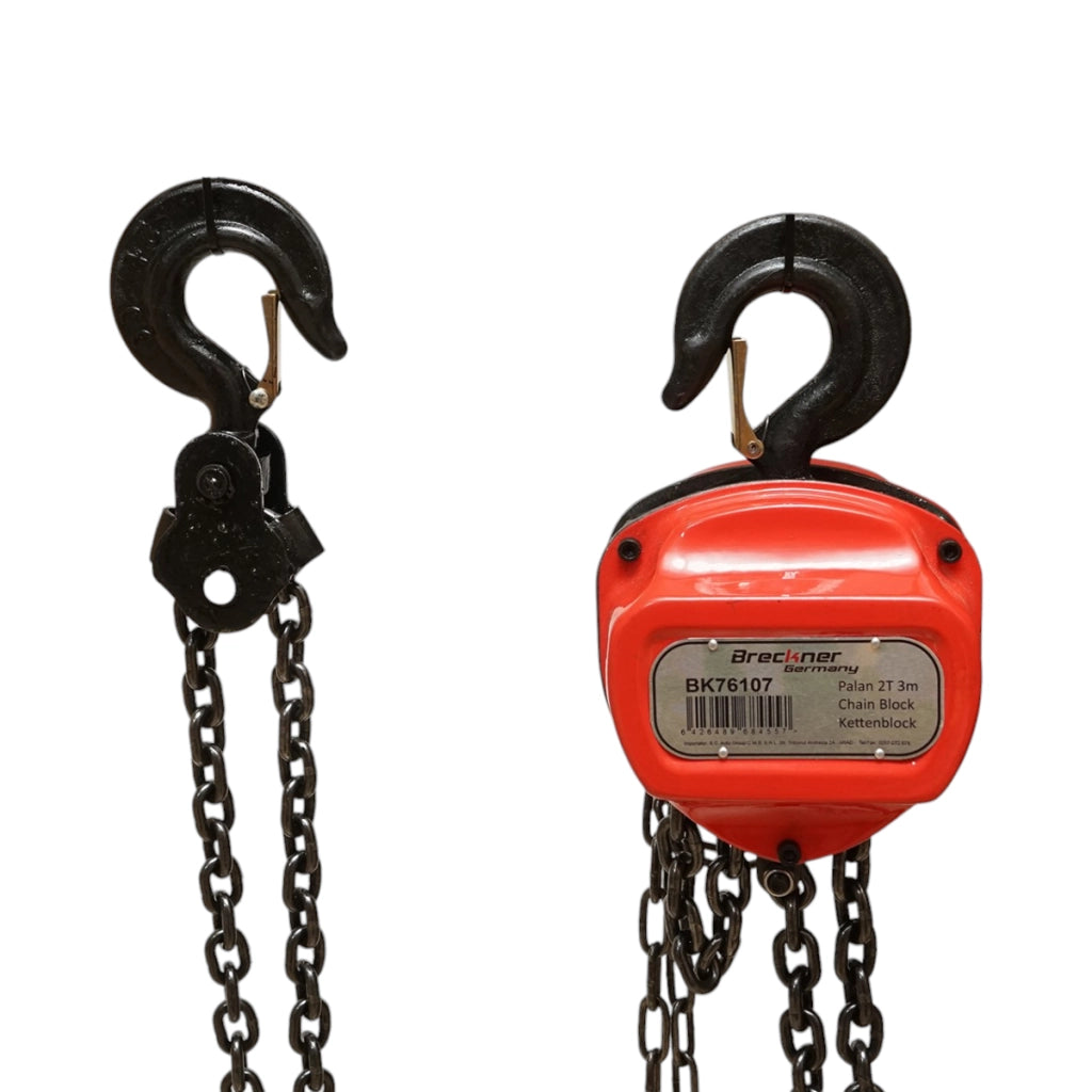 Paranco manuale con catena da 3 m, portata massima 2000 kg, gancio di sicurezza Breckner Germany