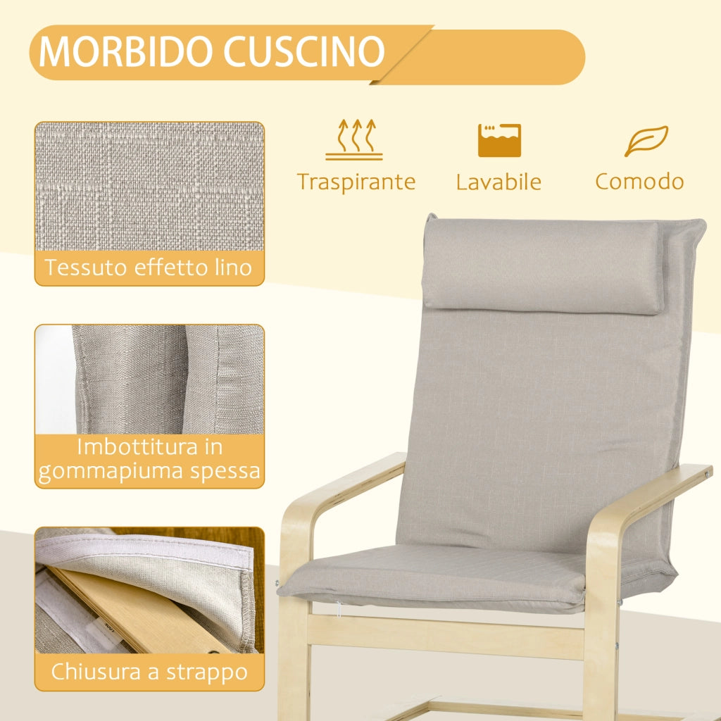 EasyComfort Poltrona Relax con Pouf Poggiapiedi in Legno e Tessuto con Poggiatesta, 67x69x100cm, Grigio