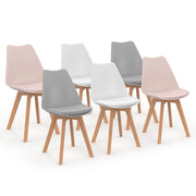 IDMarket - Set di 6 sedie scandinave SARA, mix di rosa pastello x2, grigio chiaro x2 e bianco x2