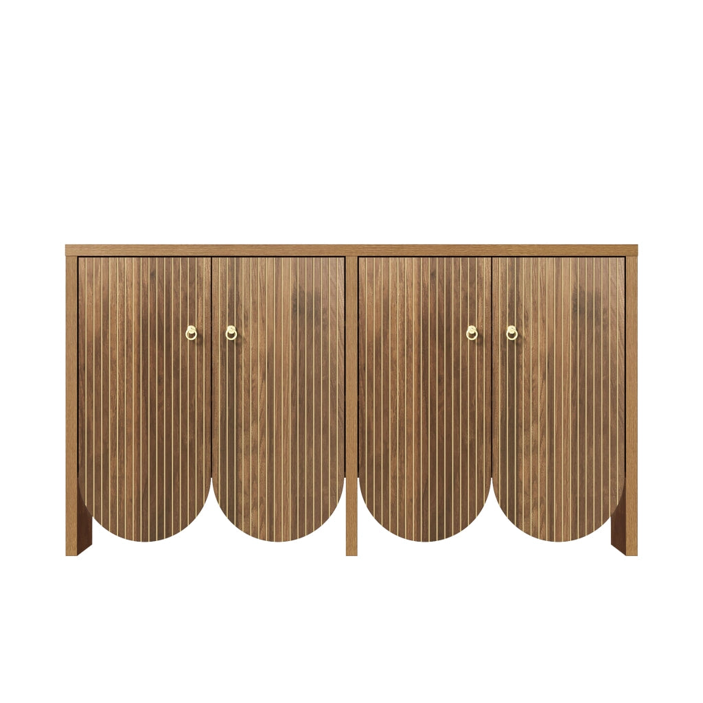 Madia con 4 Ante e Ripiani Regolabili; Frontali Scanalati Moderni; in MDF; 147??40??80 cm; Noce