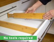 Ladeverdelers di bamboo per la cucina, ladeopslag con regolabile e estendibile molletta, ideale per cucina, camera da letto, comodino, cassetti per bambini e armadietto (30-43 cm)