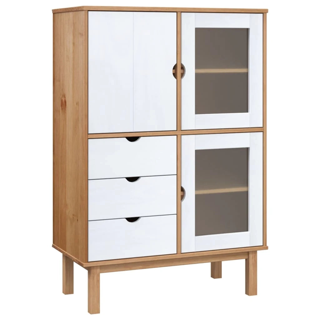 Buffet credenza cassettiera armadio mobile contenitore organizer per cucina soggiorno salotto alto 85 x 43 x 125 cm legno massello di pino bianco 02_0035151