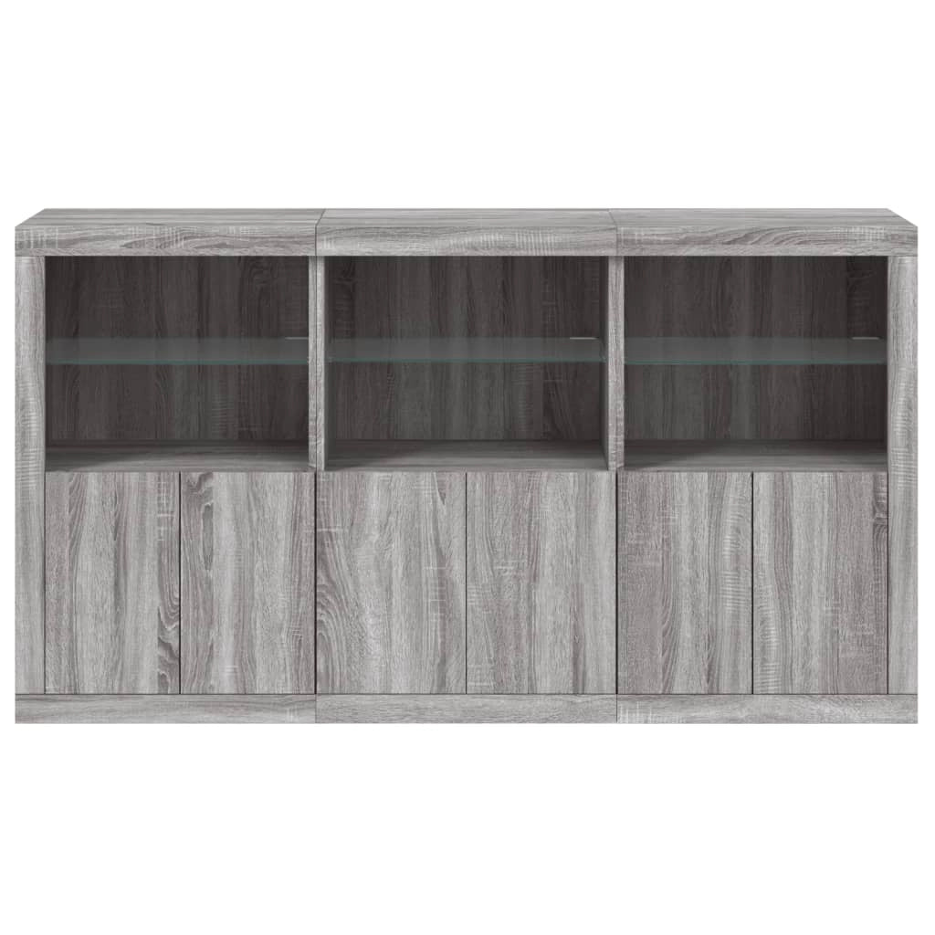 Buffet credenza cassettiera armadio mobile contenitore organizer per cucina soggiorno salotto con luci LED Sonoma 181,5 x 37 x 100 cm grigio 02_0030062