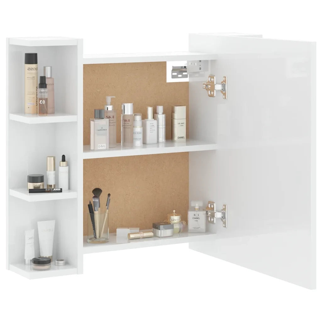 Mobile a Specchio con LED-Armadietto a Specchio Bianco Lucido 70x16,5x60 cm