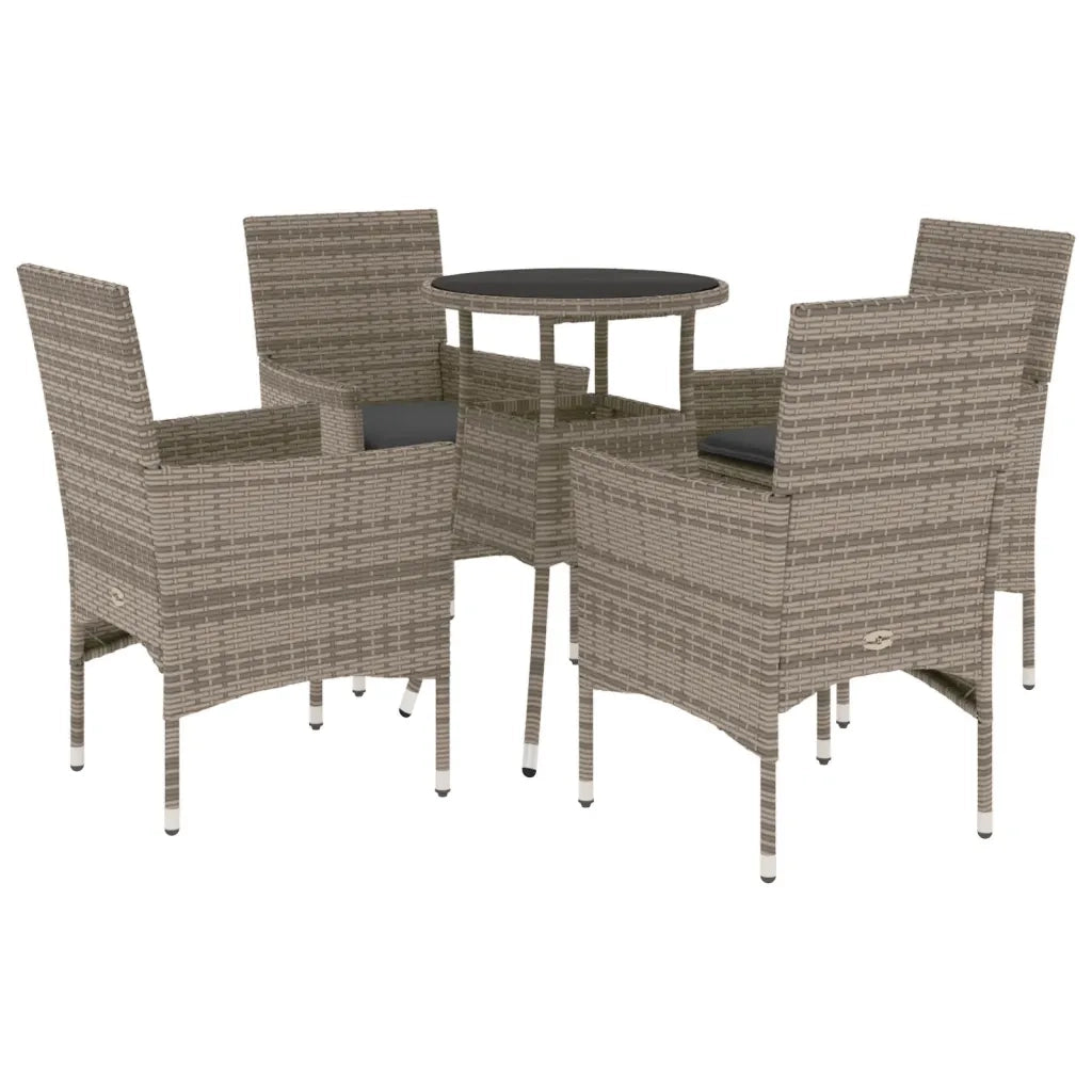 Set da Pranzo da Giardino 5 pz | Set Salotto da Giardino con Cuscini Polyrattan e Vetro