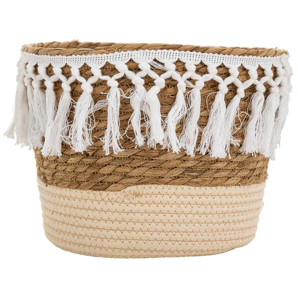 Cesto in fibra naturale e cotone bianco d28x21,5h