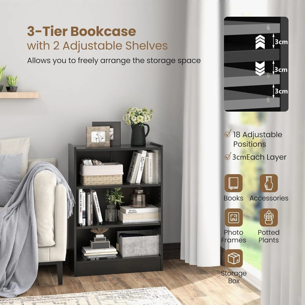 Libreria Aperta a 3 Livelli con Ripiani Regolabili, Libreria a Cubi con Dispositivo Antiribaltamento per Soggiorno, Camera da Letto, 50x30x75 cm, 3 Colori (Nero)