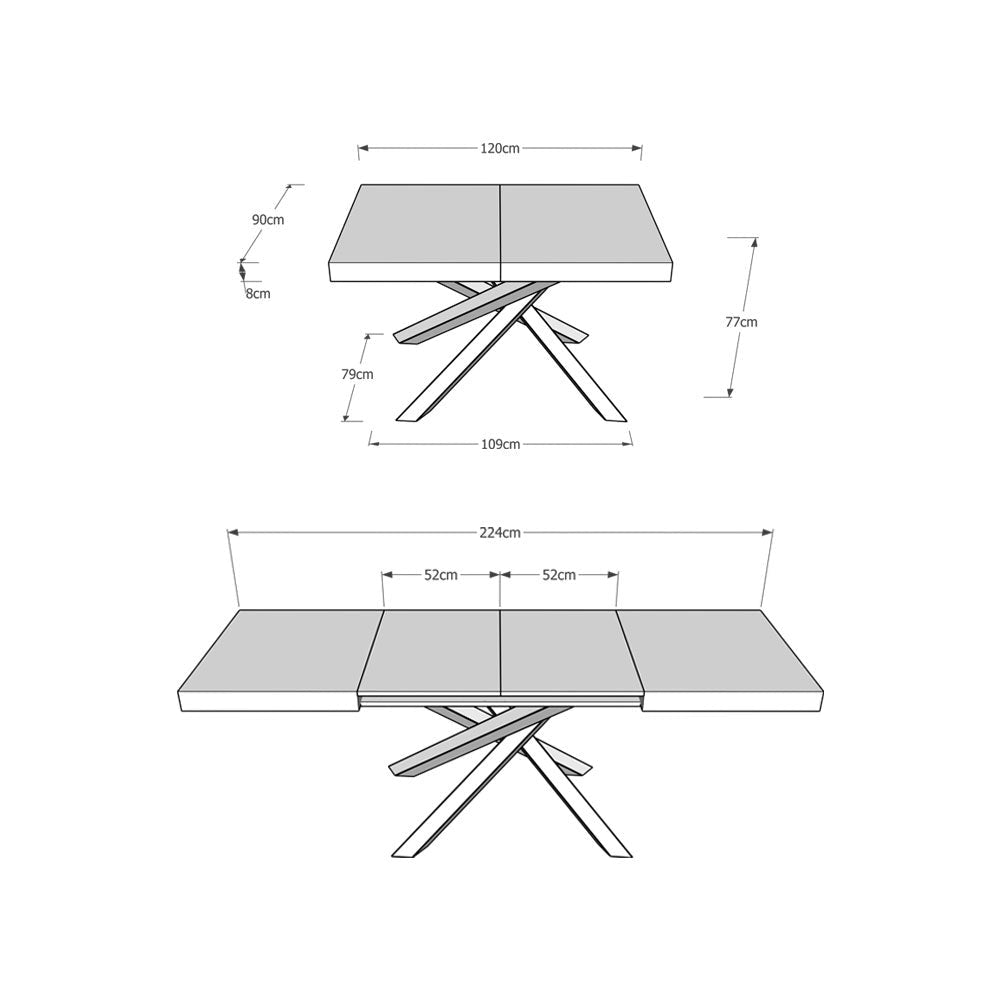 Tavolo Allungabile 120-224x90x77 cm Volantis Tortora Telaio Antracite