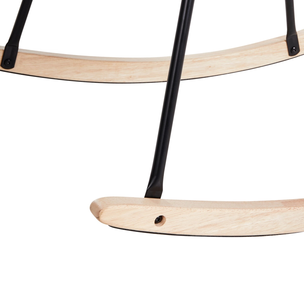 Sedia a dondolo in tessuto tortora gambe in legno e metallo pattini design moderno soggiorno