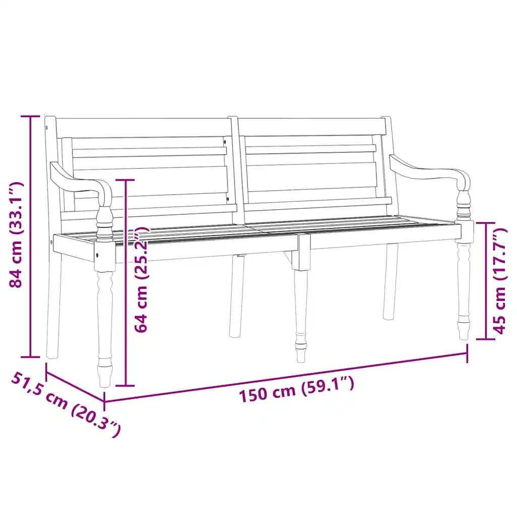 Panchina Batavia 150 cm in Legno Massello di Teak 319147