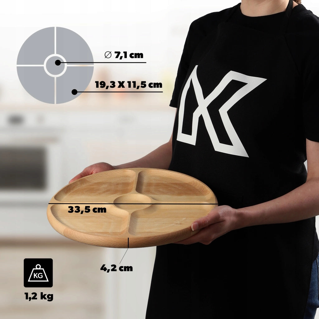Vassoio girevole KADAX per servire snack, antipasti e formaggi, con 4 scomparti.