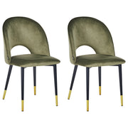 Set di 2 sedie da pranzo rivestimento in velluto verde oliva gambe nere stile glamour retrò