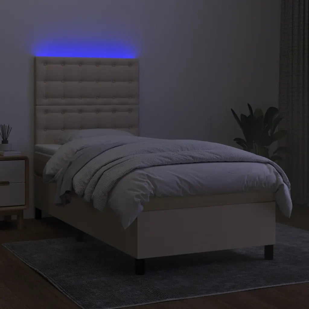Letto a Molle con Materasso e LED Crema 100x200cm in Tessuto 3135178