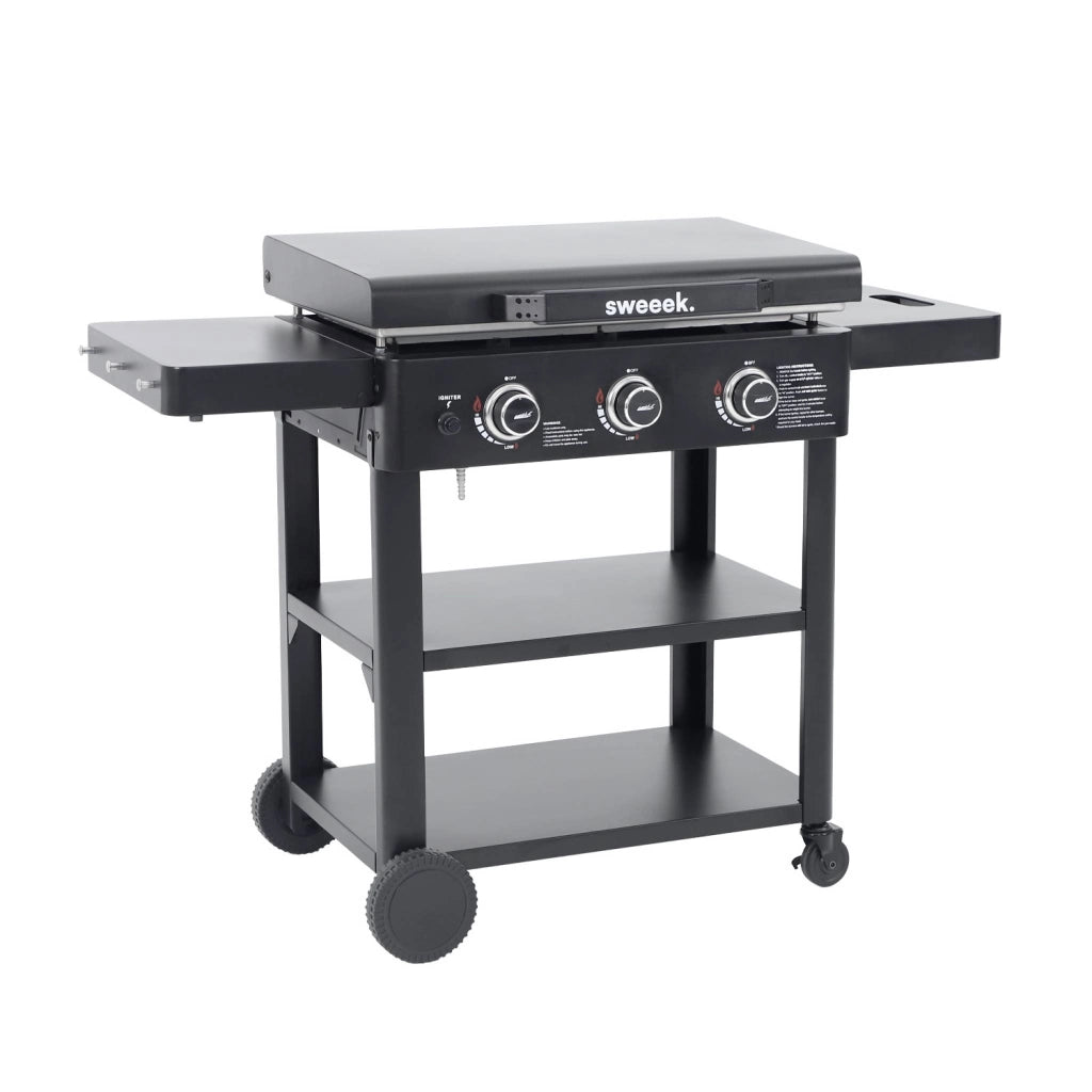 Plancha a gas 3 bruciatori acciaio inossidabile 12kw con carrello,