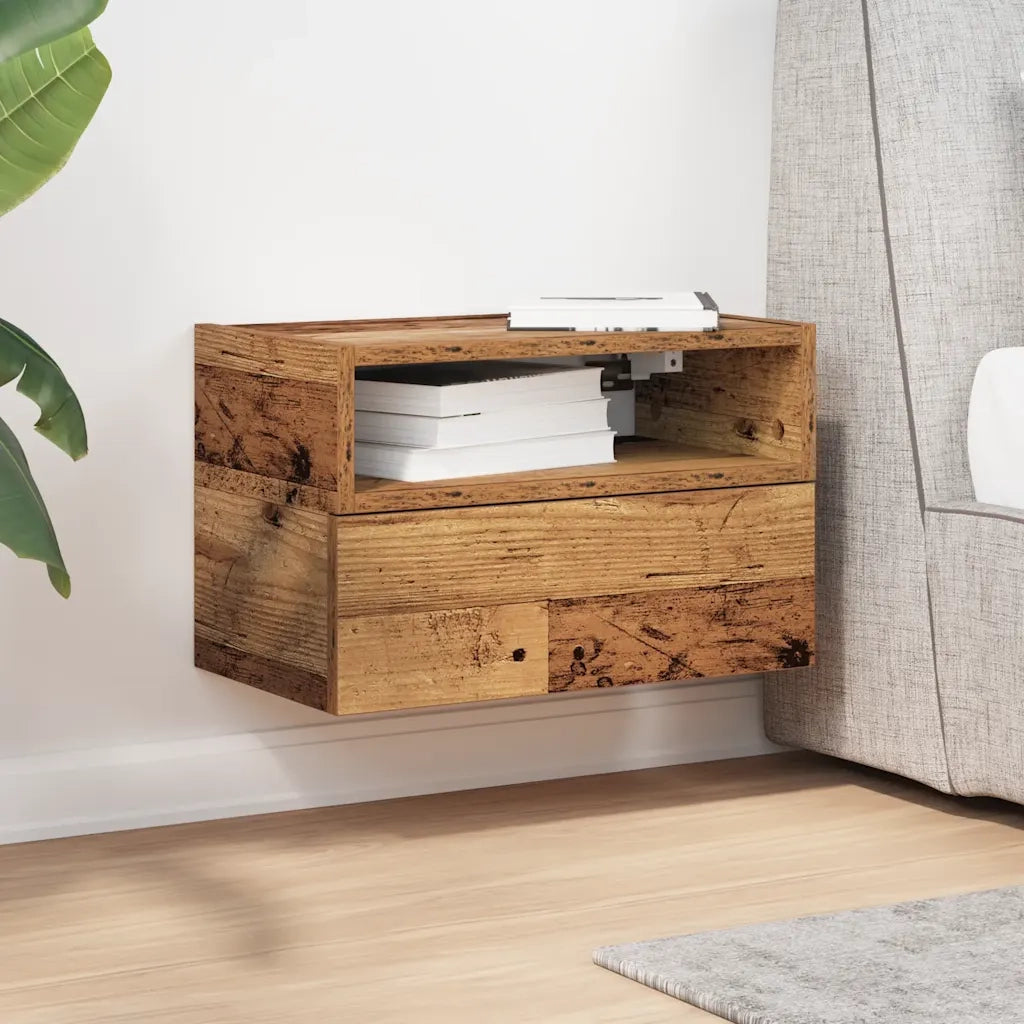 Comodino a Muro-Tavolino da notte sospeso Legno Antico 45x26x28,5 cm
