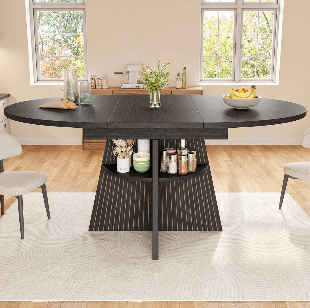 Tavolo da pranzo allungabile 110-150x110x76 cm con vano portaoggetti; MDF e metallo; nero