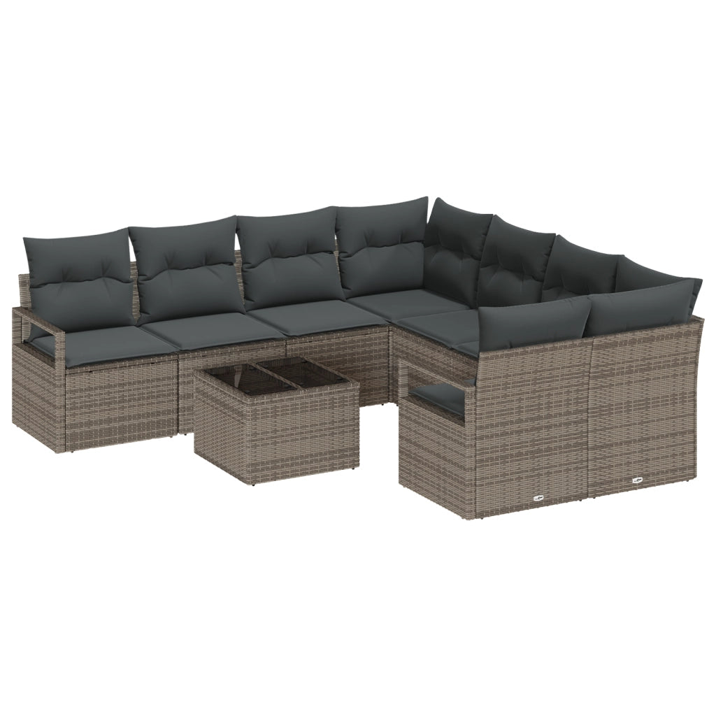 Set divani giardino  9 pezzi con cuscini grigio polyrattan