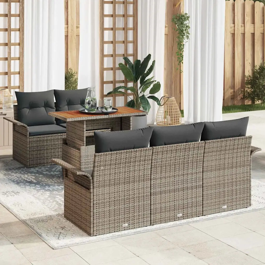 Set Divano da Giardino 6 pcs Grigio Poly Rattan 3358008