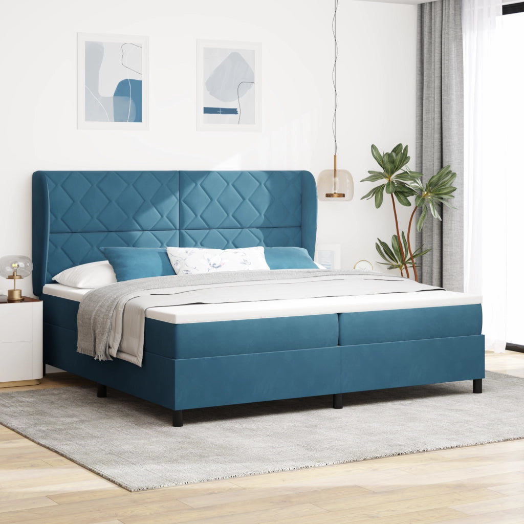 Letto Box Spring con Materasso Blu Scuro 200x200 cm in Velluto