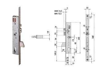 ELETTROSERRATURA DA INFILARE PER MONTANTI CON QUADRO E SCROCCO 16215  mm.35 (16215350)    CISA