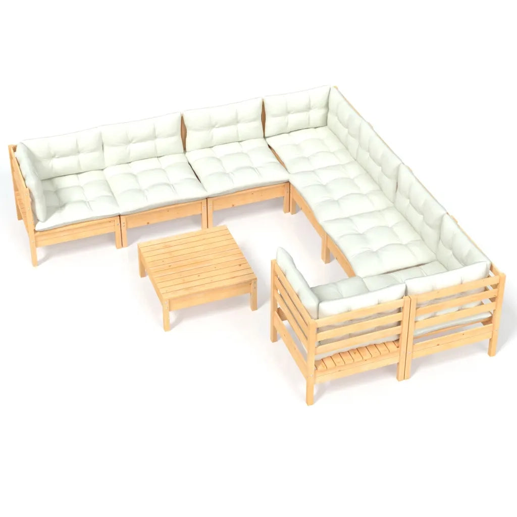 Set Divani da Giardino 9 pz con Cuscini Crema Massello di Pino cod mxl 41362