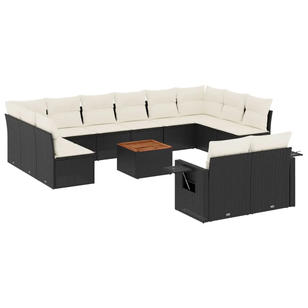 Set Divani da Giardino 13pz con Cuscini Nero in Polyrattan 3224796