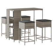 Set Bar da Giardino 5 pz | Set Salotto da Giardino con Cuscini in Polyrattan Grigio