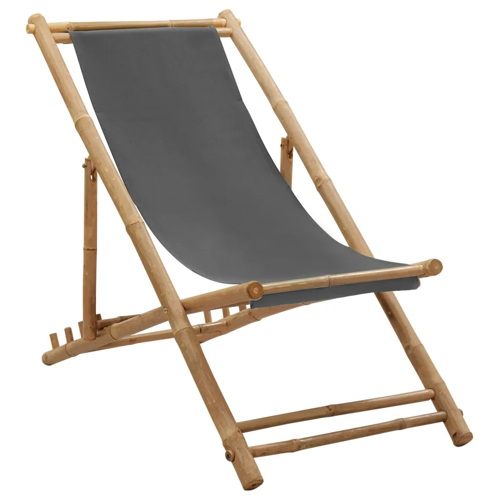 Sedia a Sdraio in BambÃ¹ e Tela Grigio Scuro cod mxl 22666