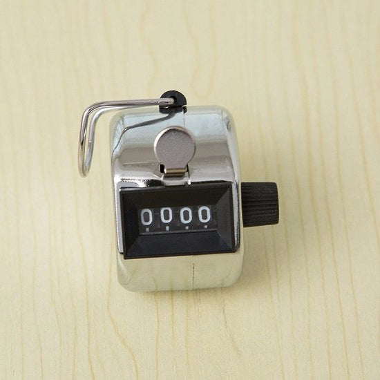 Set di 3 contatori meccanici, un contatore di passi in metallo (con anello metallico), set di 3 contatori meccanici di quantità (per inventario), contatore di monete a 4 cifre manuale, contatore di persone manuale in metallo.