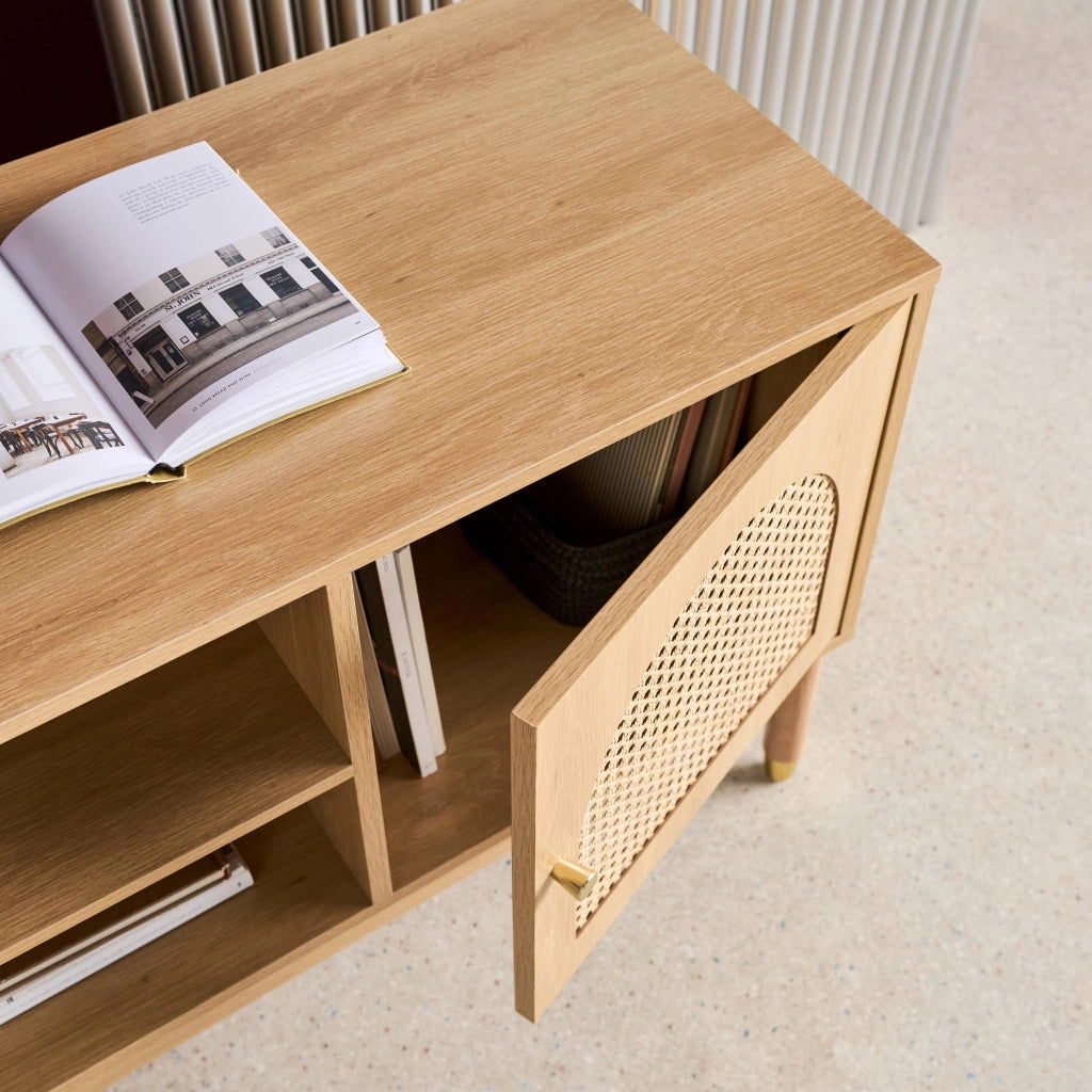 Mobile tv decorazione legno e canna 2 ante 140cm, marrone naturale