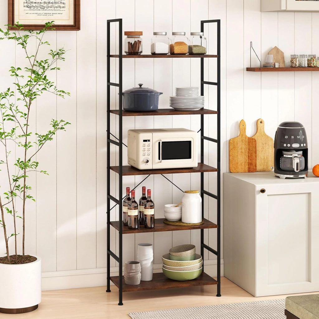 Libreria, scaffale a 5 livelli, scaffale aperto con struttura in metallo, mobile portaoggetti in stile industriale, per soggiorno, camera da letto, ufficio, 60 x 30 x 160 cm