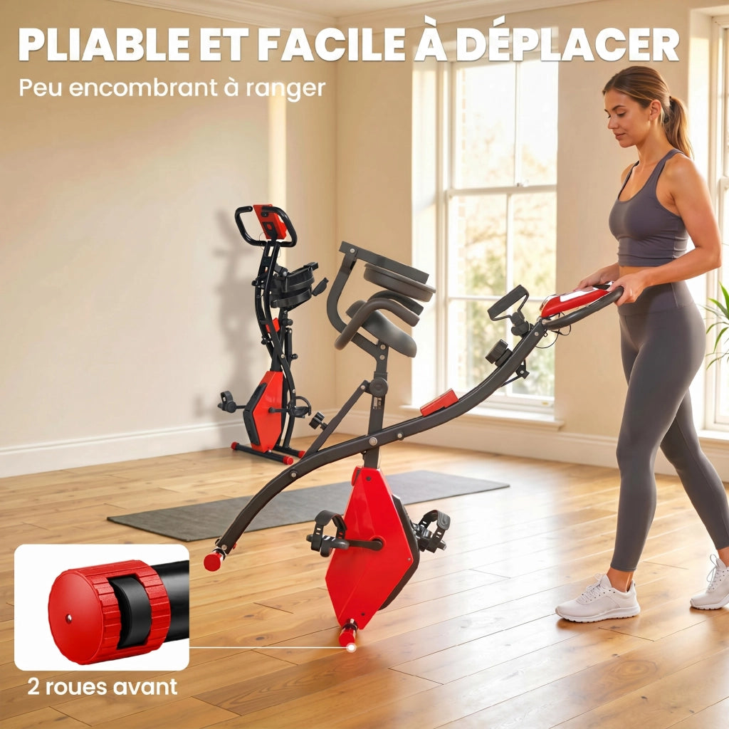 Cyclette Pieghevole 2 in 1 ¨C Xylo ¨C Resistenza Magnetica 8 Livelli, Sensore Cardiaco, Rosso