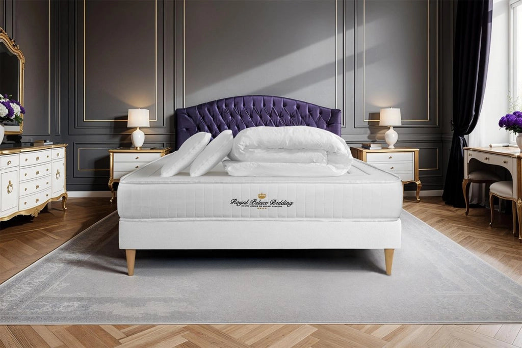 Pacchetto letto completo - Materasso 140x190cm + Box spring con doghe (in kit) + 2 cuscini + Piumino - Nottingham